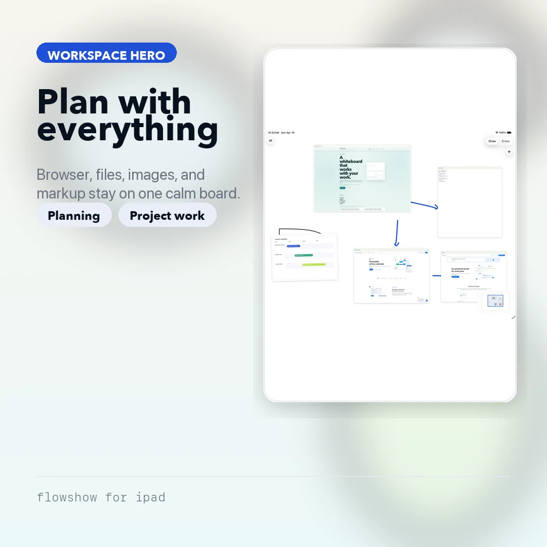 FlowShow planning board screenshot with sketches and working context together.