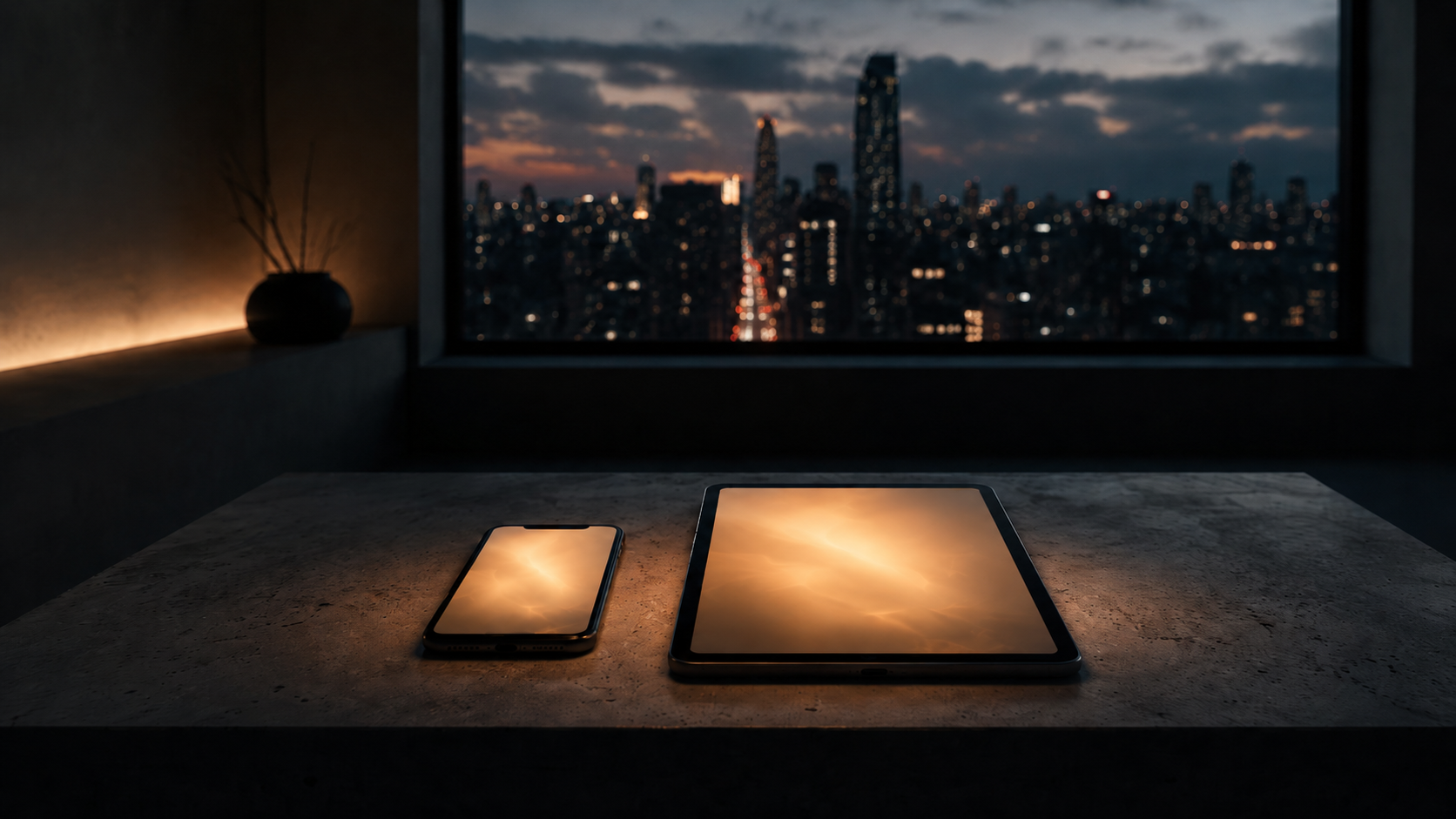 A minimalist, atmospheric shot of a digital journal glowing softly in a dimly lit, quiet room.