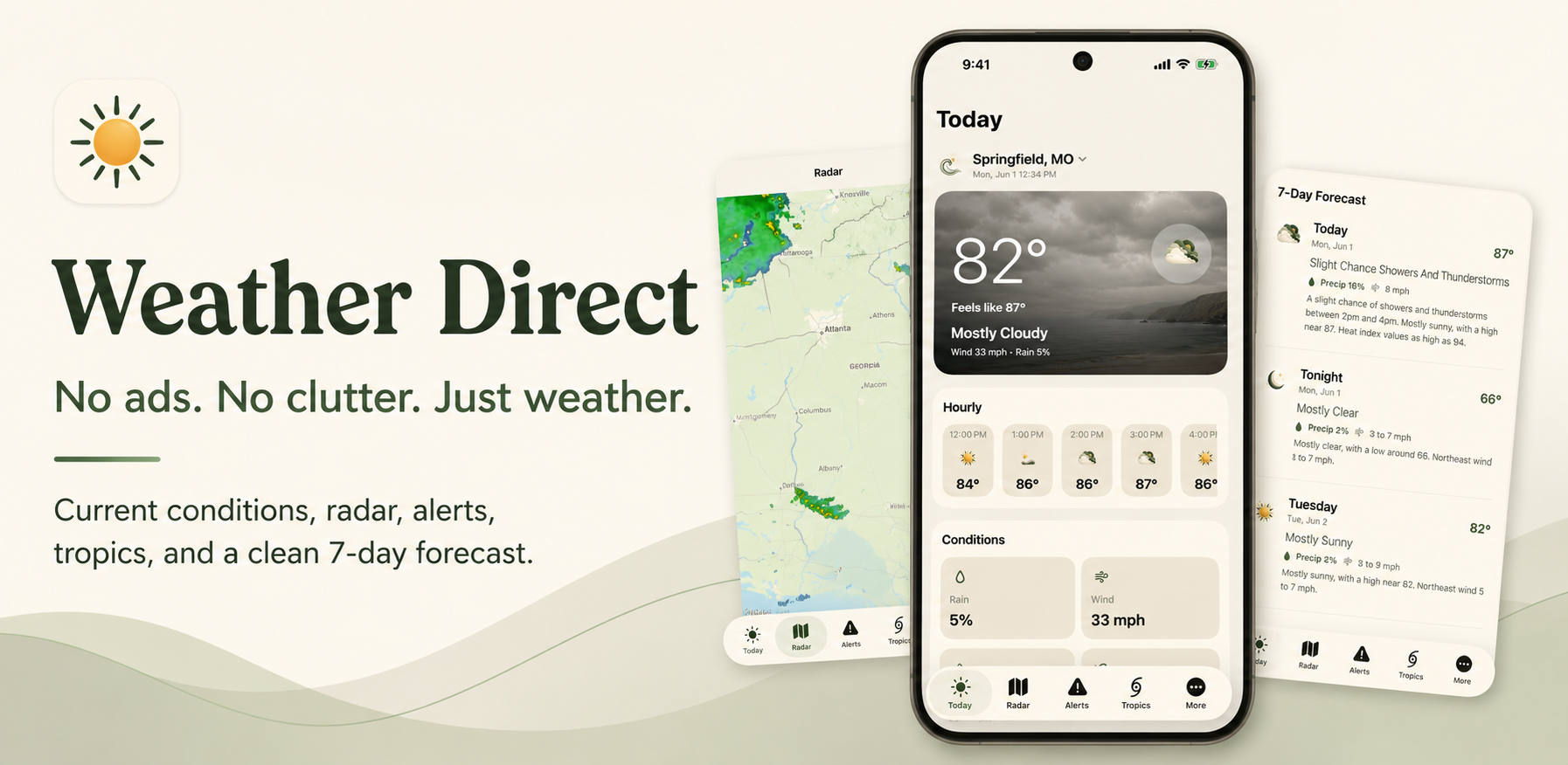 A clean, minimalist weather interface showing a clear sky and precise temperature data on a modern smartphone.
